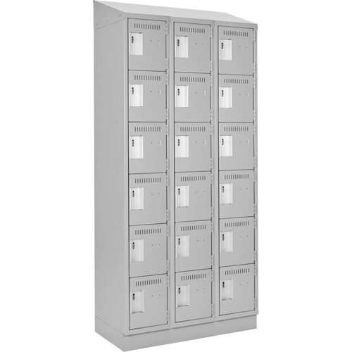 Clean Line Lockerette, 6 -tier, Bank of 3, 36" x 18" x 82", Steel, Grey, Rivet (Assembled) Chandler Sales