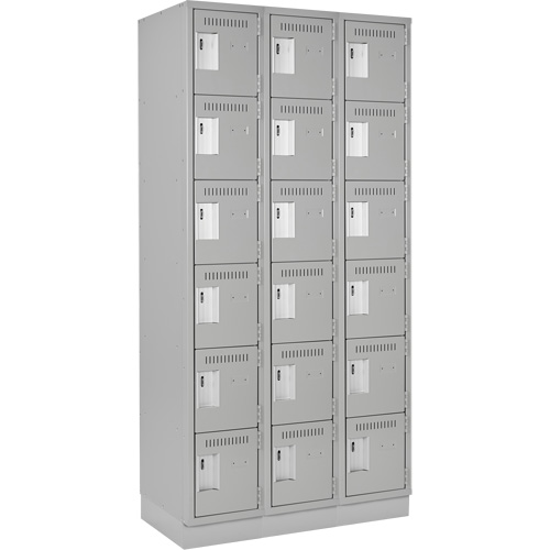 Clean Line Lockerette, 6 -tier, Bank of 3, 36" x 18" x 76", Steel, Grey, Rivet (Assembled) Chandler Sales
