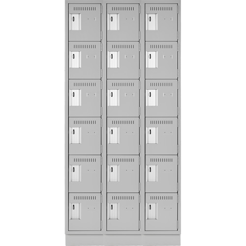 Clean Line Lockerette, 6 -tier, Bank of 3, 36" x 18" x 76", Steel, Grey, Rivet (Assembled) Chandler Sales