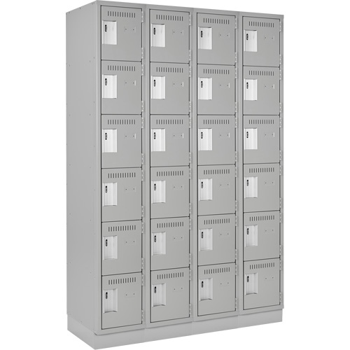 Clean Line Lockerette, 6 -tier, Bank of 4, 48" x 18" x 76", Steel, Grey, Rivet (Assembled) Chandler Sales