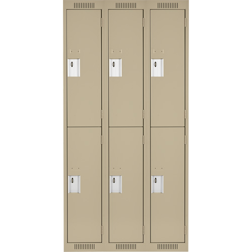Clean Line Lockers, 2 -tier, Bank of 3, 36" x 18" x 72", Steel, Beige, Rivet (Assembled) Chandler Sales