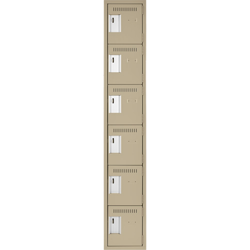 Clean Line Lockerette, 6 -tier, 12" x 18" x 72", Steel, Beige, Rivet (Assembled) Chandler Sales