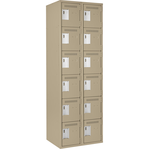 Clean Line Lockerette, 6 -tier, Bank of 2, 24" x 18" x 72", Steel, Beige, Rivet (Assembled) Chandler Sales
