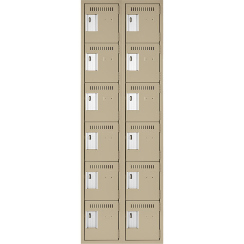 Clean Line Lockerette, 6 -tier, Bank of 2, 24" x 18" x 72", Steel, Beige, Rivet (Assembled) Chandler Sales