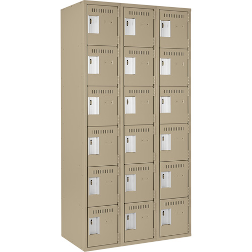 Clean Line Lockerette, 6 -tier, Bank of 3, 36" x 18" x 72", Steel, Beige, Rivet (Assembled) Chandler Sales