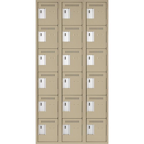 Clean Line Lockerette, 6 -tier, Bank of 3, 36" x 18" x 72", Steel, Beige, Rivet (Assembled) Chandler Sales