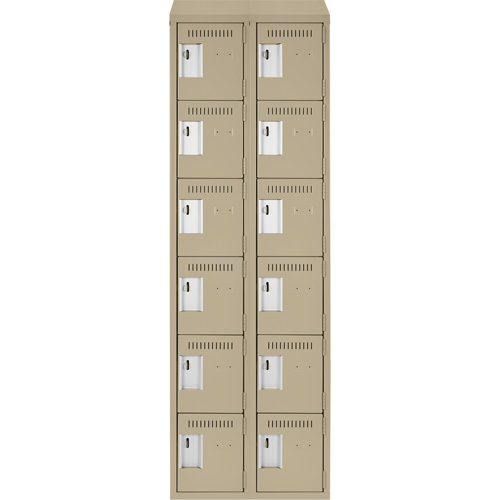 Clean Line Lockerette, 6 -tier, Bank of 2, 24" x 18" x 78", Steel, Beige, Rivet (Assembled) Chandler Sales