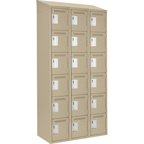 Clean Line Lockerette, 6 -tier, Bank of 3, 36" x 18" x 78", Steel, Beige, Rivet (Assembled) Chandler Sales