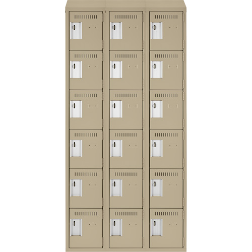 Clean Line Lockerette, 6 -tier, Bank of 3, 36" x 18" x 78", Steel, Beige, Rivet (Assembled) Chandler Sales