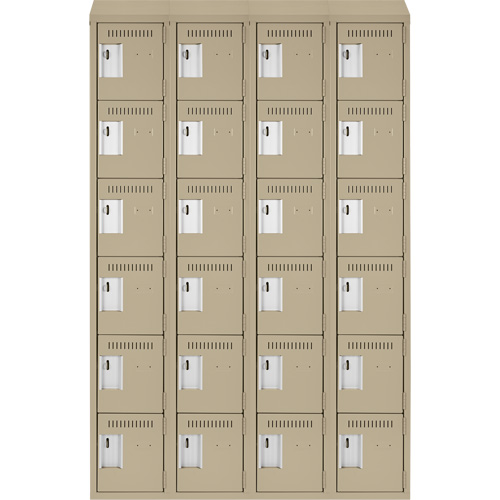 Clean Line Lockerette, 6 -tier, Bank of 4, 48" x 18" x 78", Steel, Beige, Rivet (Assembled) Chandler Sales