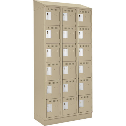 Clean Line Lockerette , 6 -tier, Bank of 3, 36" x 18" x 82", Steel, Beige, Rivet (Assembled) Chandler Sales
