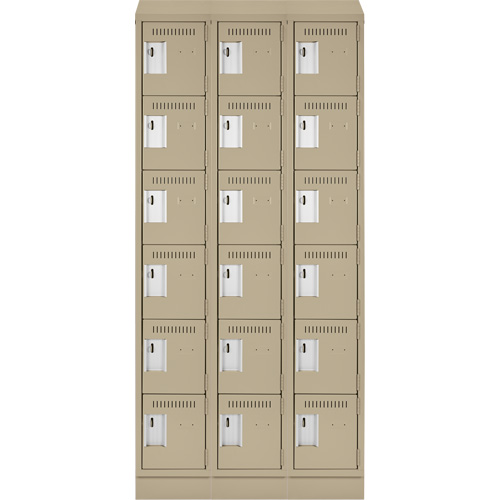 Clean Line Lockerette , 6 -tier, Bank of 3, 36" x 18" x 82", Steel, Beige, Rivet (Assembled) Chandler Sales