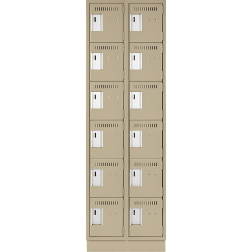 Clean Line Lockerette, 6 -tier, Bank of 2, 24" x 18" x 76", Steel, Beige, Rivet (Assembled) Chandler Sales