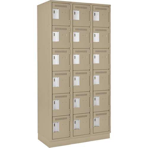 Clean Line Lockerette, 6 -tier, Bank of 3, 36" x 18" x 76", Steel, Beige, Rivet (Assembled) Chandler Sales