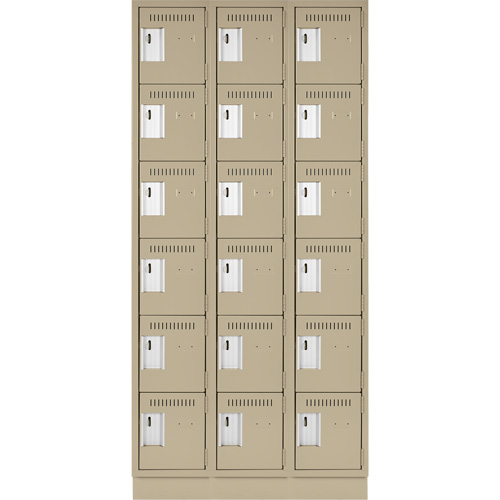 Clean Line Lockerette, 6 -tier, Bank of 3, 36" x 18" x 76", Steel, Beige, Rivet (Assembled) Chandler Sales