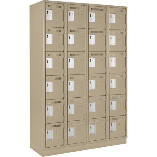 Clean Line Lockerette, 6 -tier, Bank of 4, 48" x 18" x 76", Steel, Beige, Rivet (Assembled) Chandler Sales