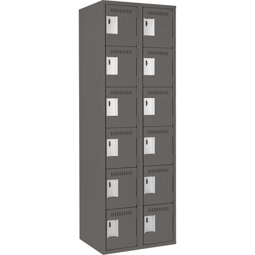 Clean Line Lockerette, 6 -tier, Bank of 2, 24" x 18" x 72", Steel, Charcoal, Rivet (Assembled) Chandler Sales