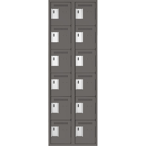 Clean Line Lockerette, 6 -tier, Bank of 2, 24" x 18" x 72", Steel, Charcoal, Rivet (Assembled) Chandler Sales
