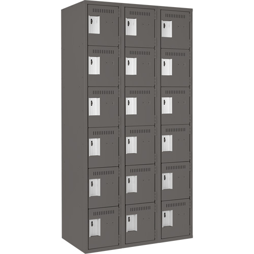Clean Line Lockerette, 6 -tier, Bank of 3, 36" x 18" x 72", Steel, Charcoal, Rivet (Assembled) Chandler Sales