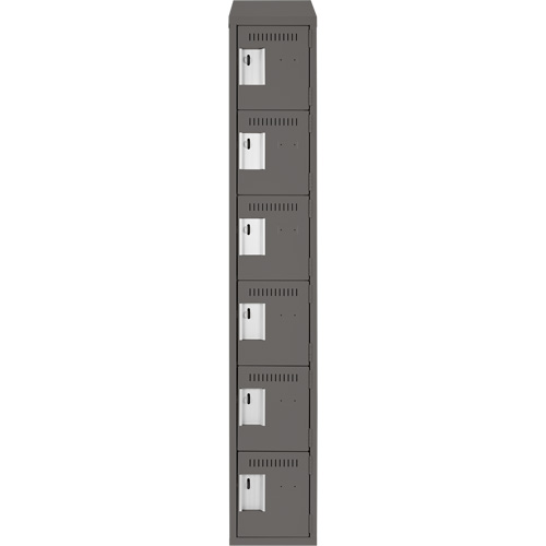 Clean Line Lockerette, 6 -tier, 12" x 18" x 78", Steel, Charcoal, Rivet (Assembled) Chandler Sales