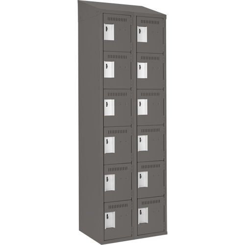 Clean Line Lockerette, 6 -tier, Bank of 2, 24" x 18" x 78", Steel, Charcoal, Rivet (Assembled) Chandler Sales