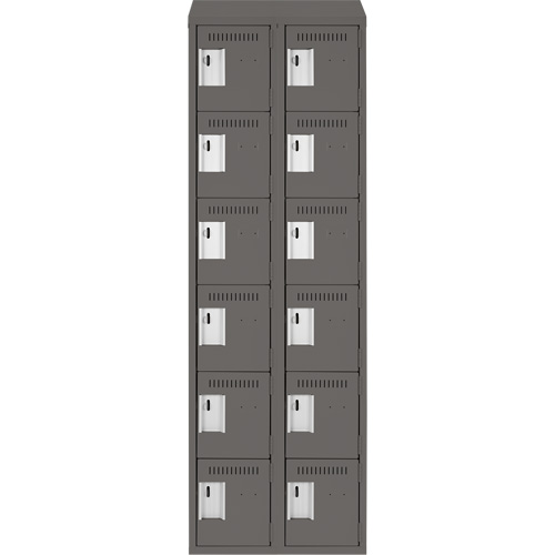 Clean Line Lockerette, 6 -tier, Bank of 2, 24" x 18" x 78", Steel, Charcoal, Rivet (Assembled) Chandler Sales