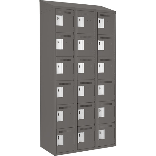 Clean Line Lockerette, 6 -tier, Bank of 3, 36" x 18" x 78", Steel, Charcoal, Rivet (Assembled) Chandler Sales