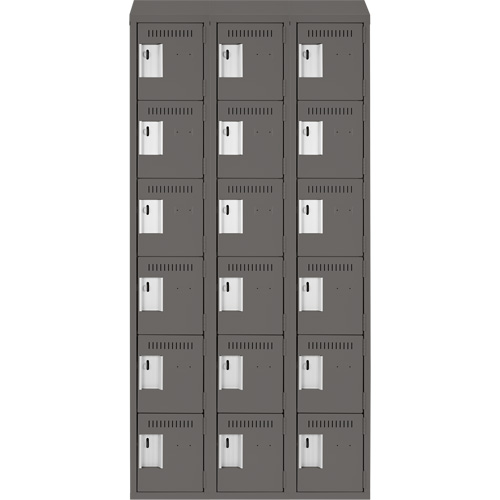 Clean Line Lockerette, 6 -tier, Bank of 3, 36" x 18" x 78", Steel, Charcoal, Rivet (Assembled) Chandler Sales