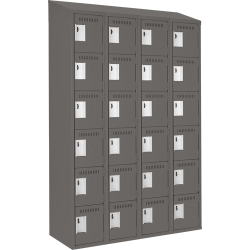 Clean Line Lockerette, 6 -tier, Bank of 4, 48" x 18" x 78", Steel, Charcoal, Rivet (Assembled) Chandler Sales