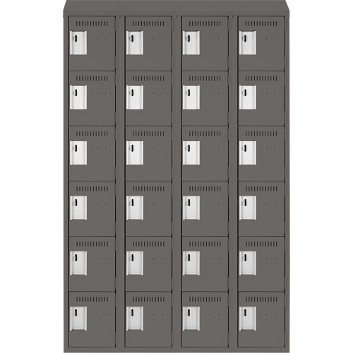 Clean Line Lockerette, 6 -tier, Bank of 4, 48" x 18" x 78", Steel, Charcoal, Rivet (Assembled) Chandler Sales