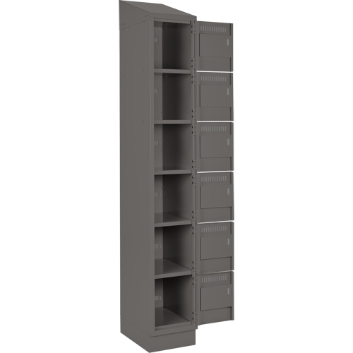Clean Line Lockerette, 6 -tier, Bank of 4, 48" x 18" x 82", Steel, Charcoal, Rivet (Assembled) Chandler Sales