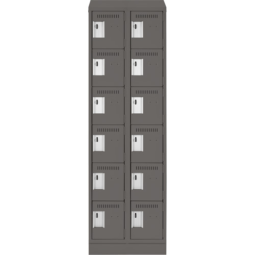 Clean Line Lockerette, 6 -tier, Bank of 2, 24" x 18" x 82", Steel, Charcoal, Rivet (Assembled) Chandler Sales