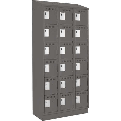 Clean Line Lockerette, 6 -tier, Bank of 3, 36" x 18" x 82", Steel, Charcoal, Rivet (Assembled) Chandler Sales