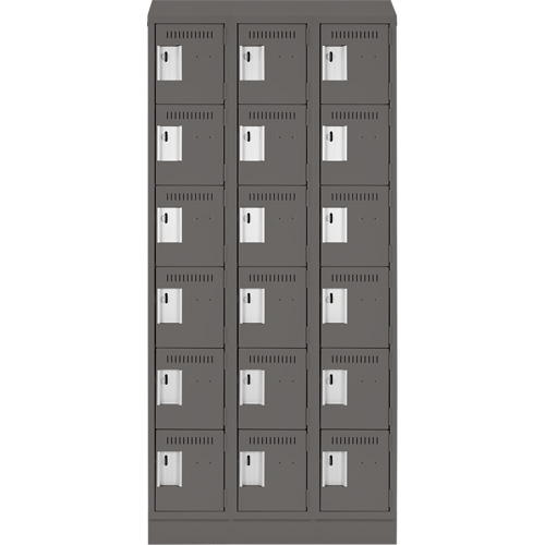 Clean Line Lockerette, 6 -tier, Bank of 3, 36" x 18" x 82", Steel, Charcoal, Rivet (Assembled) Chandler Sales