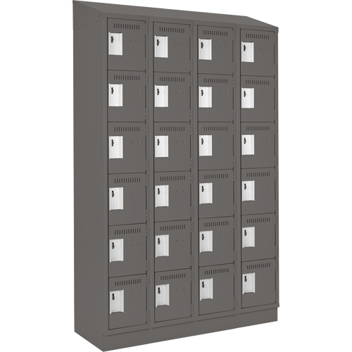 Clean Line Lockerette, 6 -tier, Bank of 4, 48" x 18" x 82", Steel, Charcoal, Rivet (Assembled) Chandler Sales