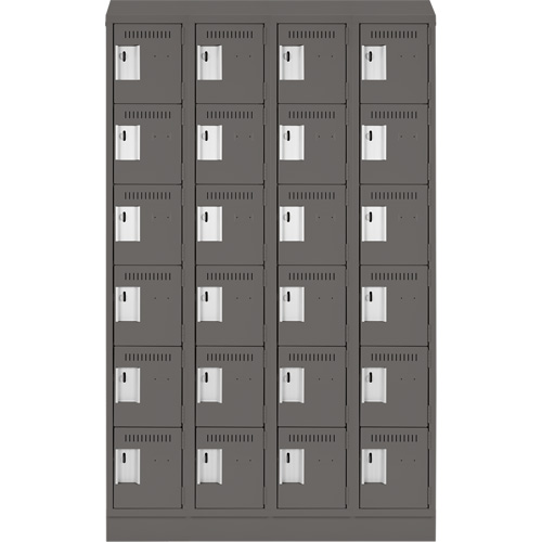 Clean Line Lockerette, 6 -tier, Bank of 4, 48" x 18" x 82", Steel, Charcoal, Rivet (Assembled) Chandler Sales
