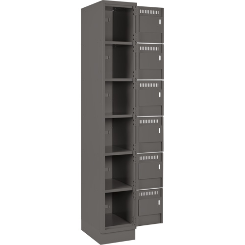Clean Line Lockerette, 6 -tier, Bank of 4, 48" x 18" x 76", Steel, Charcoal, Rivet (Assembled) Chandler Sales