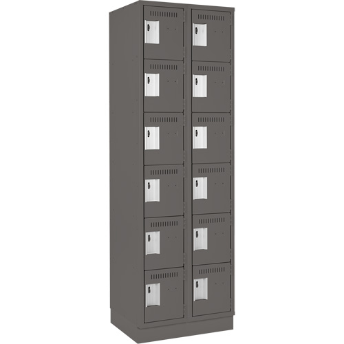 Clean Line Lockerette, 6 -tier, Bank of 2, 24" x 18" x 76", Steel, Charcoal, Rivet (Assembled) Chandler Sales