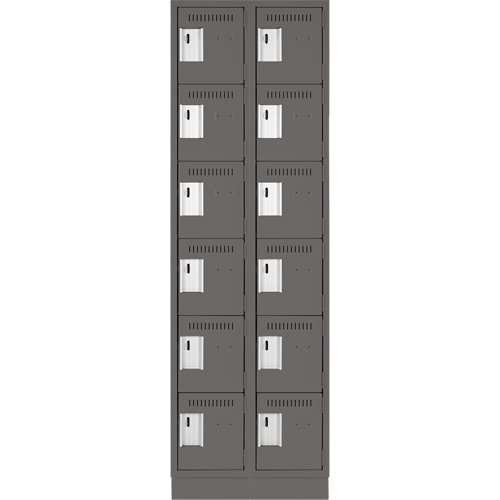 Clean Line Lockerette, 6 -tier, Bank of 2, 24" x 18" x 76", Steel, Charcoal, Rivet (Assembled) Chandler Sales