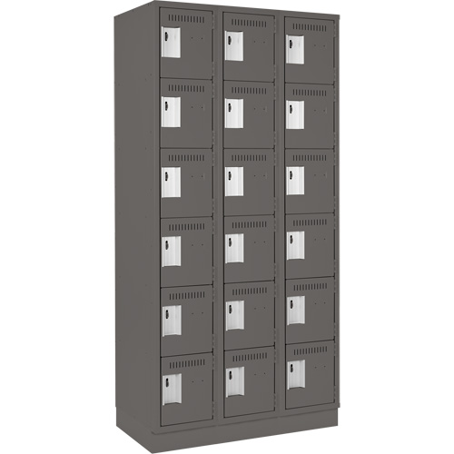 Clean Line Lockerette, 6 -tier, Bank of 3, 36" x 18" x 76", Steel, Charcoal, Rivet (Assembled) Chandler Sales
