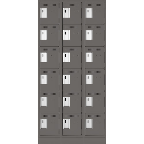 Clean Line Lockerette, 6 -tier, Bank of 3, 36" x 18" x 76", Steel, Charcoal, Rivet (Assembled) Chandler Sales