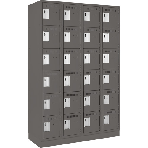 Clean Line Lockerette, 6 -tier, Bank of 4, 48" x 18" x 76", Steel, Charcoal, Rivet (Assembled) Chandler Sales