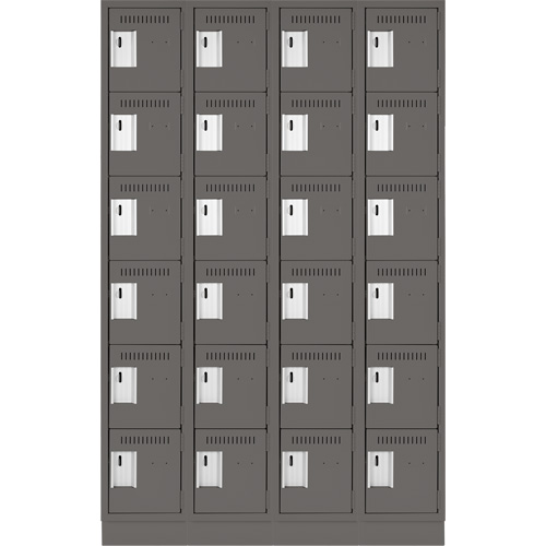 Clean Line Lockerette, 6 -tier, Bank of 4, 48" x 18" x 76", Steel, Charcoal, Rivet (Assembled) Chandler Sales