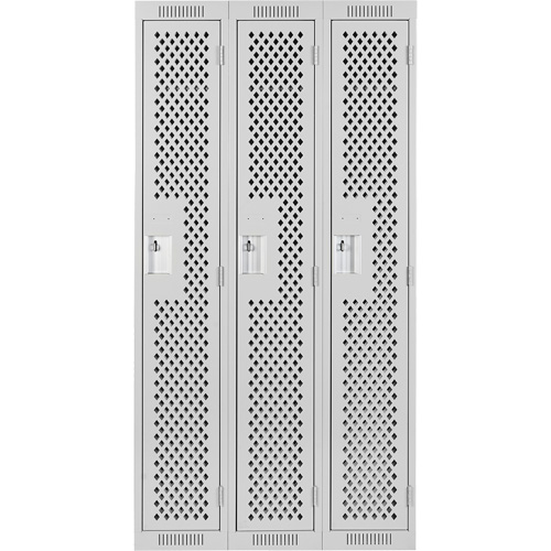 Clean Line Lockers, Bank of 3, 36" x 15" x 72", Steel, Grey, Rivet (Assembled), Perforated Chandler Sales