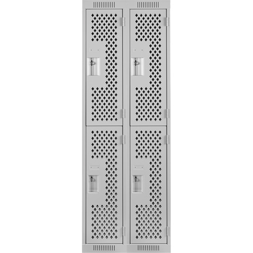 Clean Line Lockers, 2 -tier, Bank of 2, 24" x 12" x 72", Steel, Grey, Rivet (Assembled), Perforated Chandler Sales