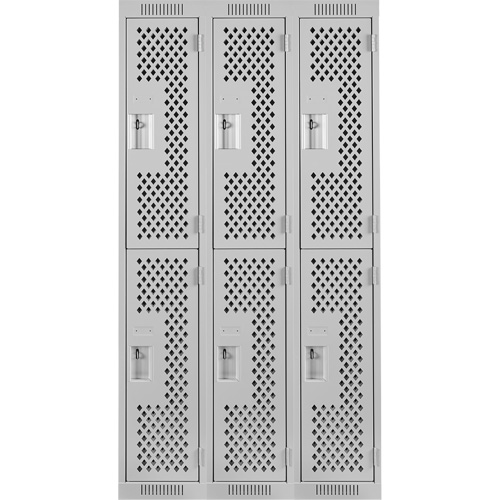 Clean Line Lockers, 2 -tier, Bank of 3, 36" x 12" x 72", Steel, Grey, Rivet (Assembled), Perforated Chandler Sales