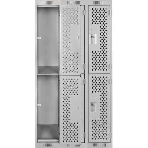 Clean Line Lockers, 2 -tier, Bank of 3, 36" x 12" x 72", Steel, Grey, Rivet (Assembled), Perforated Chandler Sales