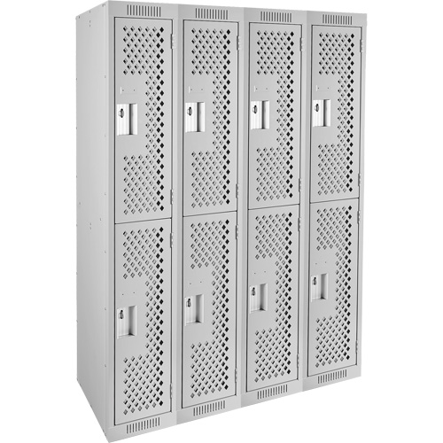 Clean Line Lockers, 2 -tier, Bank of 4, 48" x 12" x 72", Steel, Grey, Rivet (Assembled), Perforated Chandler Sales