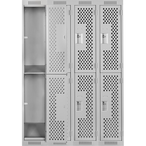 Clean Line Lockers, 2 -tier, Bank of 4, 48" x 12" x 72", Steel, Grey, Rivet (Assembled), Perforated Chandler Sales