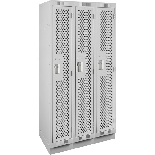Clean Line Lockers, Bank of 3, 36" x 18" x 76", Steel, Grey, Rivet (Assembled), Perforated Chandler Sales